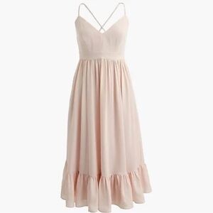J Crew Womens Ruffled Coquette Fairy Feminine Midi Dress Soft Pink Sleeveless 2